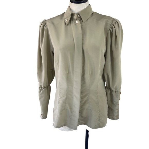 Dino Valiano Vintage Womens Blouse Size Small Beige Bishop Sleeve Casual - Picture 11 of 13
